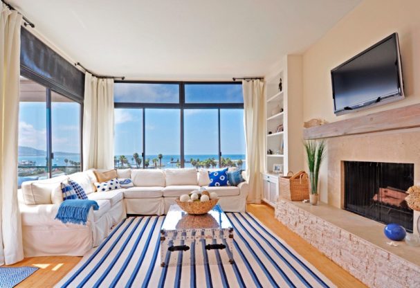 Corner Window Treatments Living Room Beach With Almond Walls beach house.